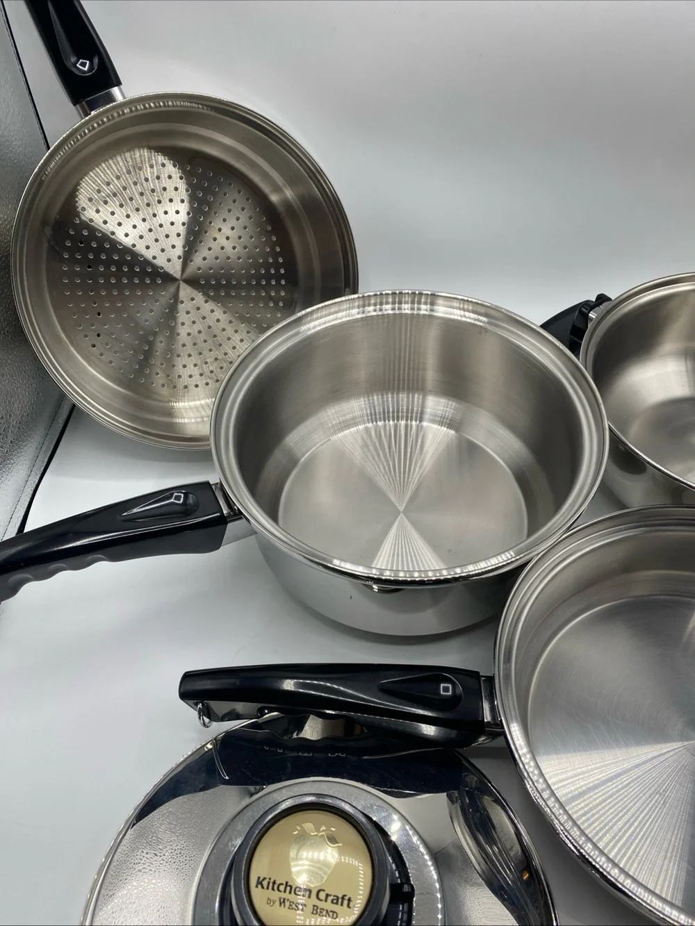 Kitchen Craft Stainless Steel West Bend Stock Pot Pan Steamer Lid Ricer Dome 5pc